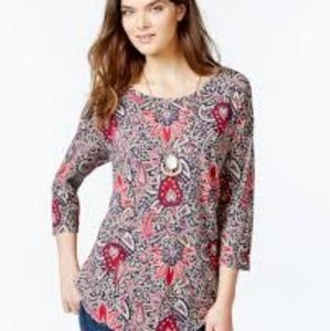 Lucky M Floral Paisley Printed 3/4 Top